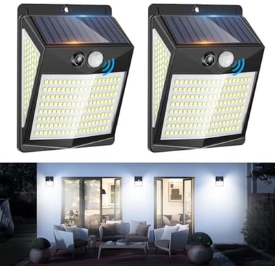 Zonne-energie Ledverlichting Buiten 2 Stuks - Bewegingssensor, 238 LEDs, Waterdicht, 3 Modi voor Tuin en Terras