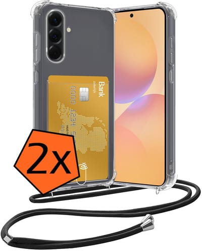 Hoesje Geschikt voor Samsung A36 Hoesje Met Telefoonketting Pasjeshouder Shockproof Case Koord - Hoesje Geschikt voor Samsung Galaxy A36 Hoes Met Kaarthouder - Transparant - 2 PACK