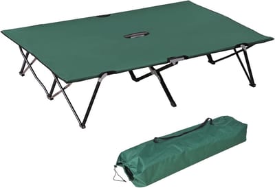 Dubbel Campingbed - Klapbed Outdoor - Comfortabel Slapen - Verhoogd Ontwerp - 193 x 125 cm - Groen Zwart