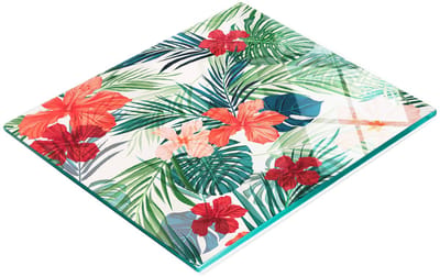 Stijlvol en duurzaam glazen bord met print van tropische bloemen, 60x52 cm