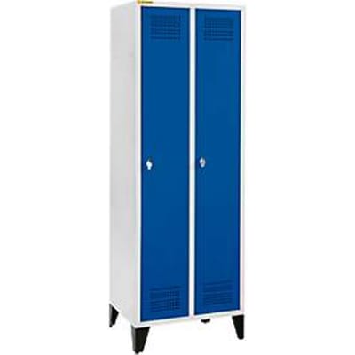 Schäfer Shop Genius Kledinglocker met poten, 2 compartimenten, 300 mm compartimentbreedte, veiligheidsdraaigrendelslot, gentiaanblauw