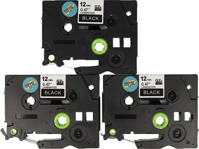 Dappaz - 3 stuks Compatible Brother Tze-335 / Qze-335 Label Tape - Wit op Zwart - 12mm x 8m - Geschikt voor Brother P-touch