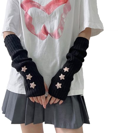 Dailygoods - BelleVive Y2K Gebreide armwarmers, Japanse Harajuku Cosplay, Lolita, schattige vingerloze wanten, duimgaten, Y2k armwarmers, vingerloze handschoenen, cosplay kostuum voor tieners