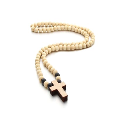 Sorprese lichte 100% houten - ketting - kralenketting - houten kruis - 65 cm - 8 mm kralen - cadeau - Model Z