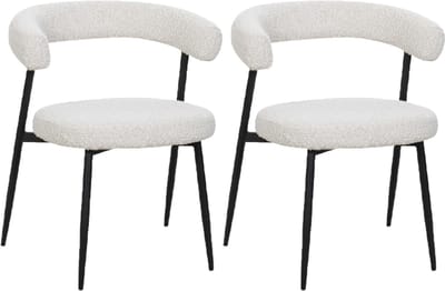 BukkitBow – Eetkamerstoel / Keukenstoel - Geschikt als Make-up Stoel - Chenille Stof & Metalen Onderstel - Open Design - Creme - 2 Stuks