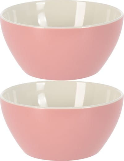 Excellent Houseware Soepkommen/schaaltjes - 2x - Acapulco - porselein - D14 x H6.5 cm - lichtroze