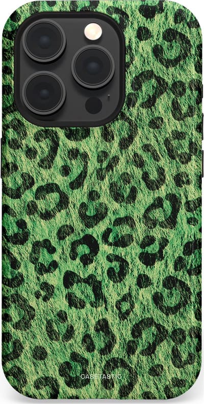 Casetastic hoesje geschikt voor Apple iPhone 15 Pro - MagSafe - Dubbellaagse bescherming - Groene Panterprint - Fashion Case - Donkergroen Zwart