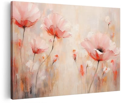 Artaza Canvas Schilderij Roze Bloemen - Abstracte Kunst - Multikleur - 90x60 cm - Wanddecoratie Woonkamer - Schilderijen - Muurdecoratie