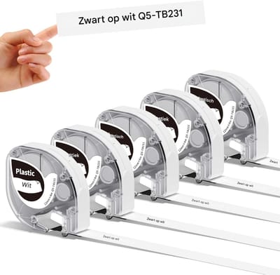 GELLDG 5 Stuks Schrijfbands - Water- en oliebestendig Etikettenband - Zelfklevend Kunststof Labelband 12mm x 4m - Veegbaar en Scheurbestendig - Geschikt voor Etikettendrukkers