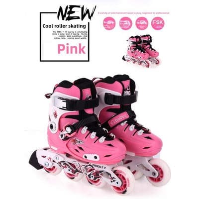 Support de Patinage de Vitesse Épaissi Chaussures Lissantes Patins à Roues Alignées pour Enfants Ensemble de Patins à Roues Alignées pour Adultes Patins M(33-35) rose