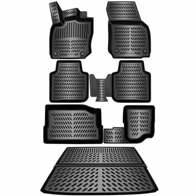 3D Rubber Automatten & Kofferbakmat Set voor VW TAYRON 2025-2026 [1. Gen] | Mild-Hybride | 7-zitter - geurloos & op maat - hoge rand