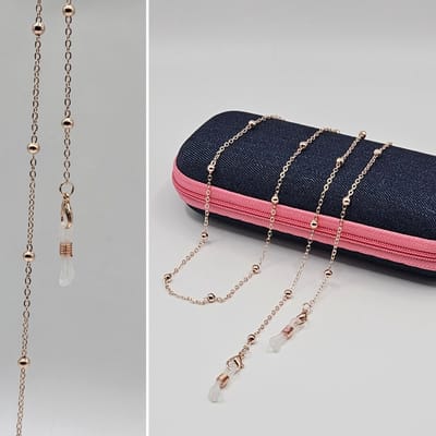 Dames gouden brillenketting met accenten en reserve rubberen lussen. Inclusief twee hoogwaardige microvezel doekjes / brillenkoord dames / brilkoordje kraaltjes / briltouwtje / ketting voor zonnerbril / cordon de lunettes / Aland optiek 014