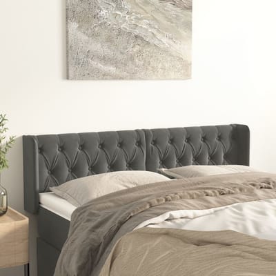 vidaXL - Hoofdbord - met - randen - 147x16x78/88 - cm - fluweel - donkergrijs