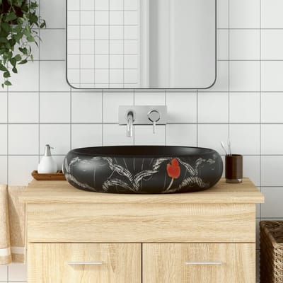 vidaXL - Opzetwasbak - ovaal - 59x40x15 - cm - keramiek - zwart