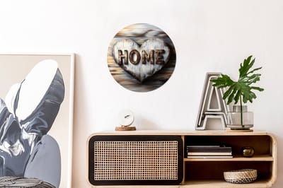WallCircle - Wandcirkel - Muurcirkel - Home - Hart - Houtlook - Liefde - Aluminium - Dibond - 30x30 cm - Binnen en Buiten