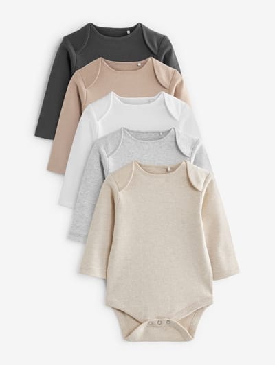 Next - Pasgeboren unisex - verpakking van 5 onmisbare babyrompertjes met lange mouwen - Crème