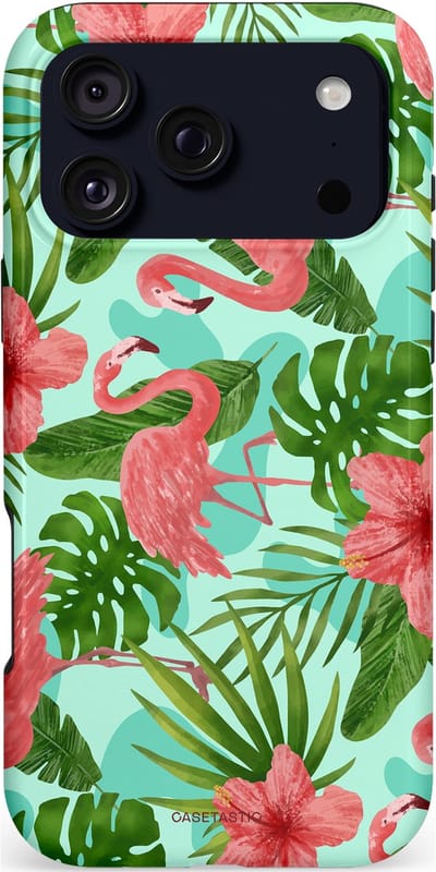 Casetastic hoesje geschikt voor Apple iPhone 17 Pro Max - MagSafe - Dubbellaagse bescherming - Flamingo jungle - Fashion Case - Mintgroen Koraal Donkergroen