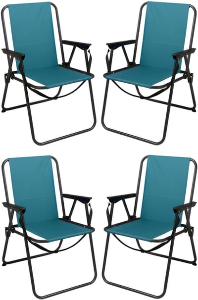 Redcliffs Klapstoel unica - 4x - turquoise - opvouwbaar - 75 x 38 cm - metaal/polyester - campingstoel / tuinstoel