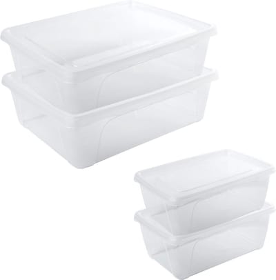 4x Voorraad/vershoudbakjes hoog/diep 1 en laag 2,5 liter transparant plastic/kunststof - 18 x 12 x 7 cm - 24 x 20 x 8 cm - Vienna - Vershouddoos bakje - Mealprep - Maaltijden bewaren