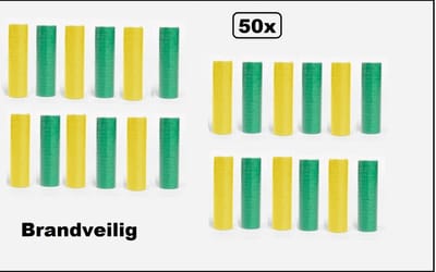 50x Serpentines rollen groen en geel - Papier - BRANDVERTRAGEND - Carnaval- festival - optocht - feest - party - serpentine - brandvertragend