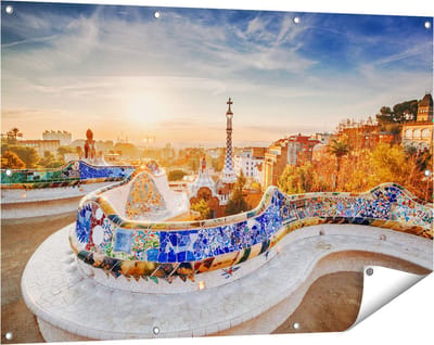 Gards Tuinposter Park G�ell in Barcelona - 120x80 cm - Tuindoek - Tuindecoratie - Wanddecoratie buiten - Tuinschilderij