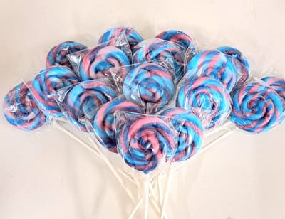 25 blauw-lila mini lolly's voor geboortefeestje of babyshower gender reveal lollie traktatie