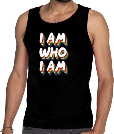 I am who i am gaypride tanktop/mouwloos shirt - zwart 3D regenboog singlet heren - gay pride S