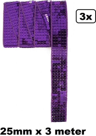 3x Paillettenband recht paars 300cm x 25mm – paillet band thema feest party