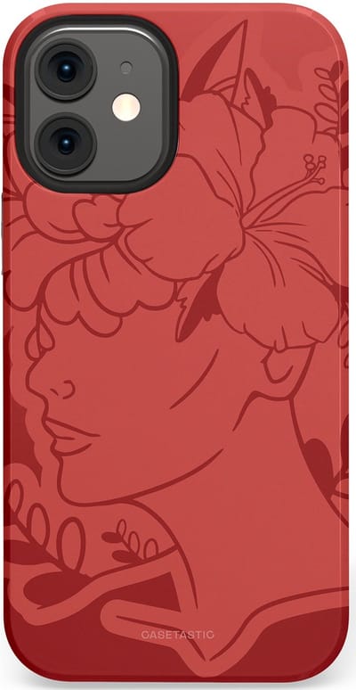 Casetastic hoesje geschikt voor Apple iPhone 12 Mini - Dubbellaagse bescherming - Bloemenfluistering - Fashion Case - Koraal Terracotta