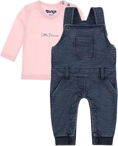Dirkje - Basic Collection - BIO COTTON - Tuinbroek Blauw - Shirt Lichtroze - Maat 68