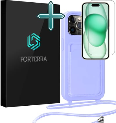 Hoesje Geschikt voor iPhone 14 Pro Pashouder Case Siliconen Hoes Met Koord Met Screenprotector - Hoes Geschikt voor iPhone 14 Pro Met Telefoonkoord Hoesje Back Cover Met Pasjeshouder - Lila