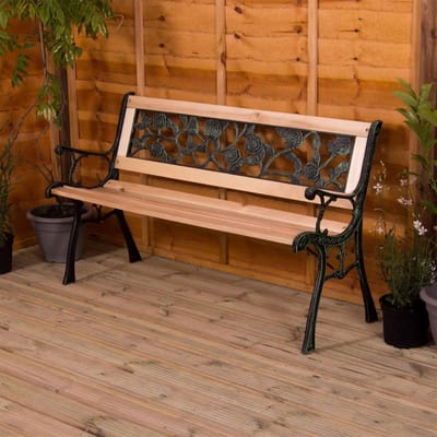 Tuinbank Rozenstijl - 3-zits tuinmeubilair - Houten latten - Gietijzeren poten