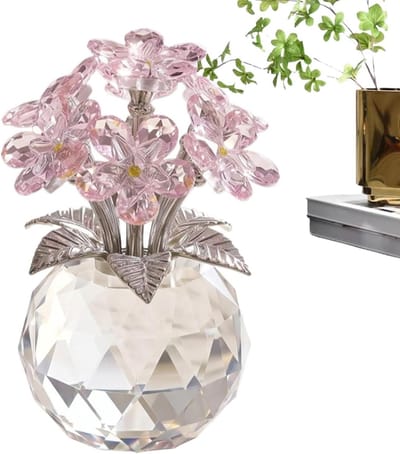 Kristal Glas Boeket - Bloem Ornament - Woonkamer Decoratie - Eeuwig Aandenken - 13.5 x 11 x 11 cm - Roze