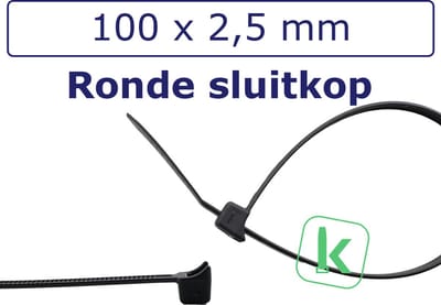 PRO-TIE® - Tyraps, kabelbinders met afgeronde sluitkop voor ronde objecten / Clamp head cable ties 100 x 2,5 mm Zwart UV-Bestendig (Zak 100 stuks) (tiewrap/tyrap/tie-wrap/bundelbandje/colsonbandje/)