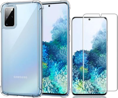Hoesje geschikt voor Samsung Galaxy S20 Plus - Anti Shock Proof Siliconen Back Cover Case Hoes Transparant - PET Folie Screenprotector