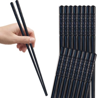 Set van 2 Herbruikbare Fiberglas Eetstokjes - Zwart, Antislip, Geschikt voor Sushi en Aziatische Gerechten, 24 cm Lang