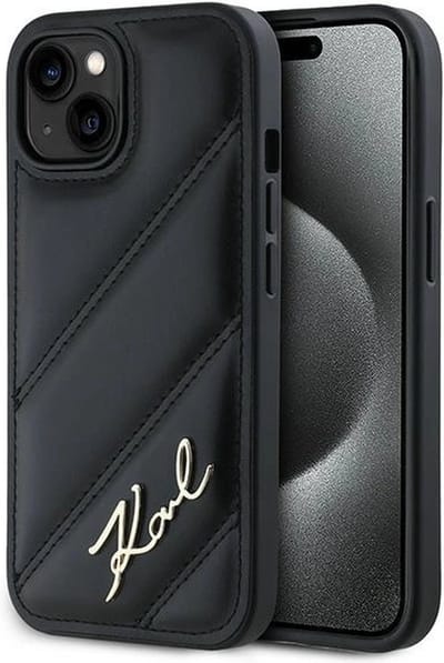 Karl Lagerfeld Diagonal Quilted Script case for iPhone 15 Plus / 14 Plus - black