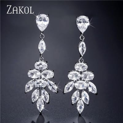 Nieuwste Cz Zirkonia Kristal Blad Lange Hangende Oorbellen Voor Elegante Vrouwen Bruids Bruiloft Sieraden Accessoires Cadeau Ep2232 gray