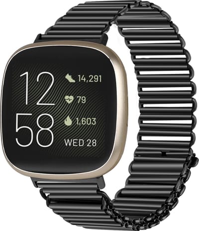Strap-it RVS smartwatch bandje - stalen loop bandje geschikt voor Fitbit Versa 3 / Versa 4 / Sense / Sense 2 - zwart