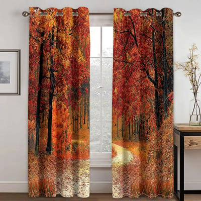 3D Herfstbos Gele Bossen Landschap Gordijnen 2 Panelen Woonkamer Slaapkamer Balkon Raam Decoratieve Gordijnen 50W130H(CM)X2PCS&Grommet Top