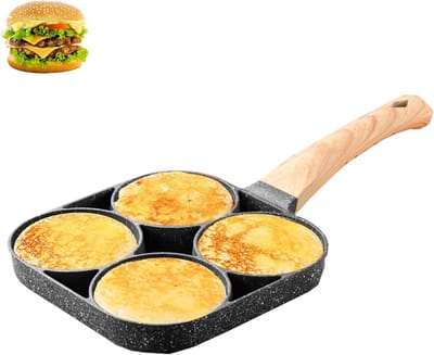 Omeletpan 4 Gaten - Pannenkoekenpan Koekenpan - Ontbijt Maken - Antiaanbaklaag Aluminium - 19 x 19 x 2.2 cm