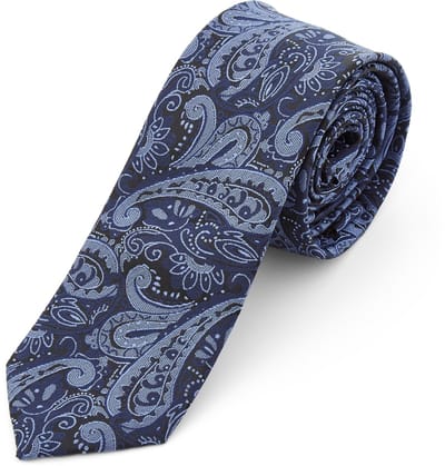 Marineblauwe & Blauwe Paisley Polyester Stropdas