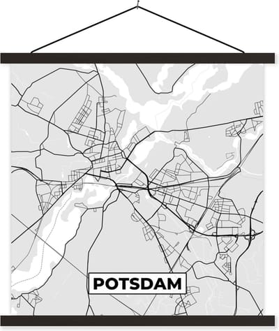 Posterhanger incl. Poster 60x60 cm - Schoolplaat - Duitsland - Stadskaart - Plattegrond - Potsdam - Kaart - Textielposter - Zwarte latten - Stadskaart