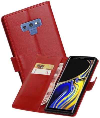 Zakelijke Book Case Telefoonhoesje Geschikt voor de Samsung Galaxy Note 9 - Portemonnee Hoesje - Pasjeshouder Wallet Case - Rood
