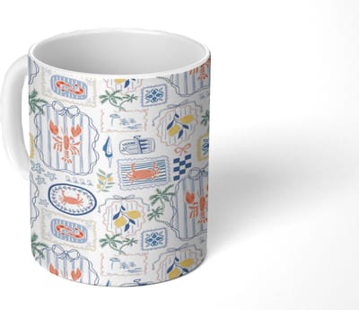 Mok - Koffiemok - Italiaans - Zee - Sfeer - Krab - Blauw - Multi - Mokken - 350 ML - Beker - Koffiemokken - Theemok