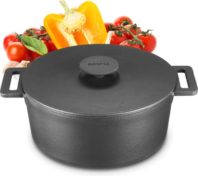 MOA Gietijzeren Braadpan - 4,75L Stoofpot - Voor Alle Warmtebronnen incl. Inductie - Met Deksel - Ø 26cm - Anti-Aanbaklaag - PFAS-vrij - Zwart