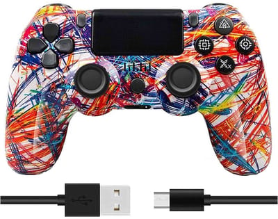 NAXSIR Draadloze PS4 Controller met Opvallend Comic Design – Bluetooth Gamepad met Explosieve Kleuren, Micro-USB Aansluiting, Oplaadbare Batterij​