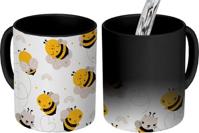 Magische Mok - Foto op Warmte Mokken - Koffiemok - Bijen - Patronen - Kawaii - Magic Mok - Beker - 350 ML - Theemok