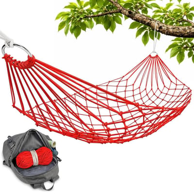 Net-hangmat – 250 x 80 cm – Draagvermogen 150 kg – Hangmat van nylontouw – Hangmat voor buiten/kamperen – Ontspannende hangmat – Zomerhangmat – Ademend – Geschikt voor buiten of op het terras