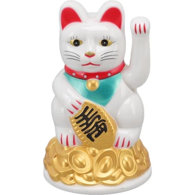 Ornement Chat Porte-Bonheur Chat Électrique en Plastique Agitant la Patte pour Décoration de Maison Cadeau 4,5 pouces blanc